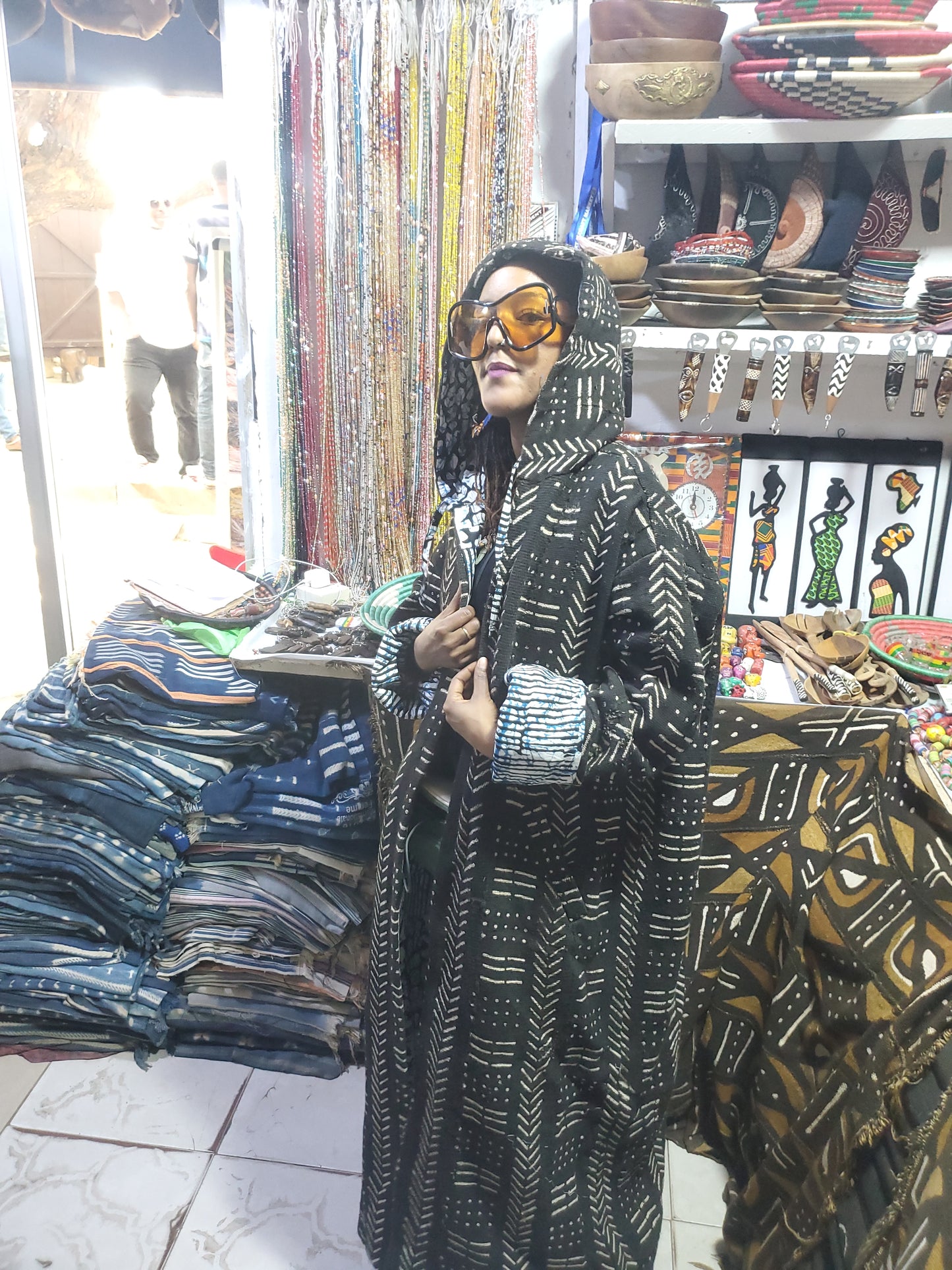 Custom Hooded Coat - Mud Cloth with Batik