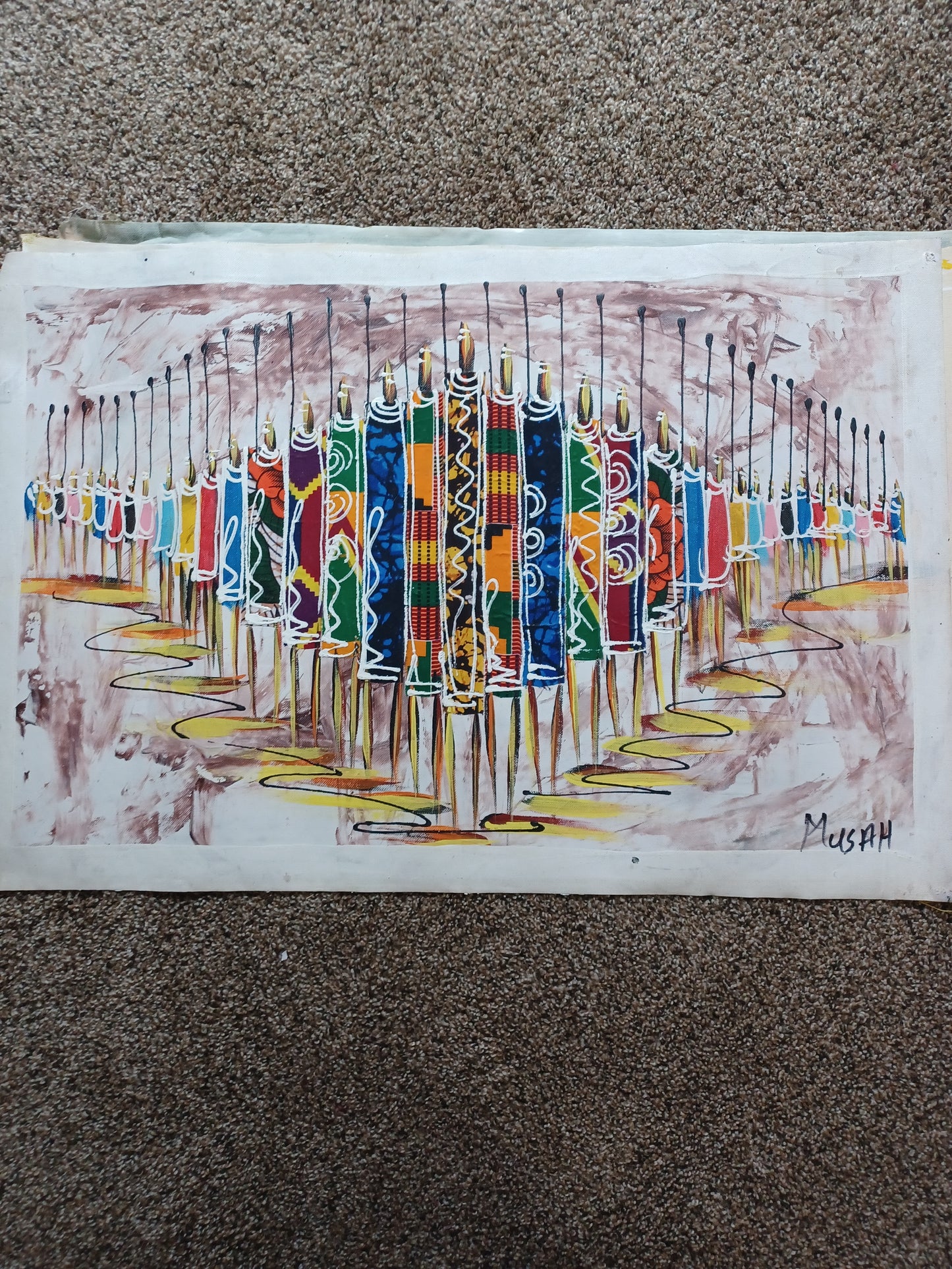 The Ancestors - Kente Cloth on Canvas - 19"x29"