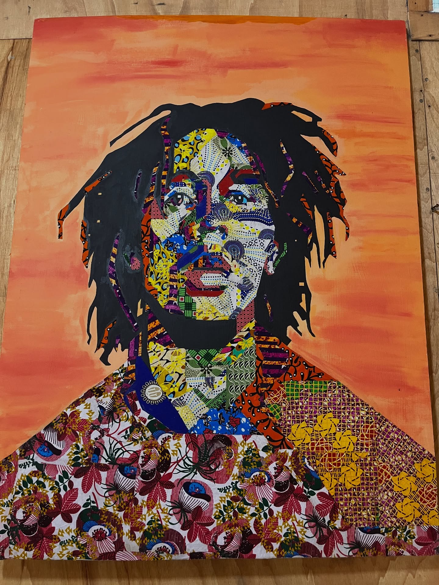 Bob Marley - Fabric on Canvas - 40"x35"