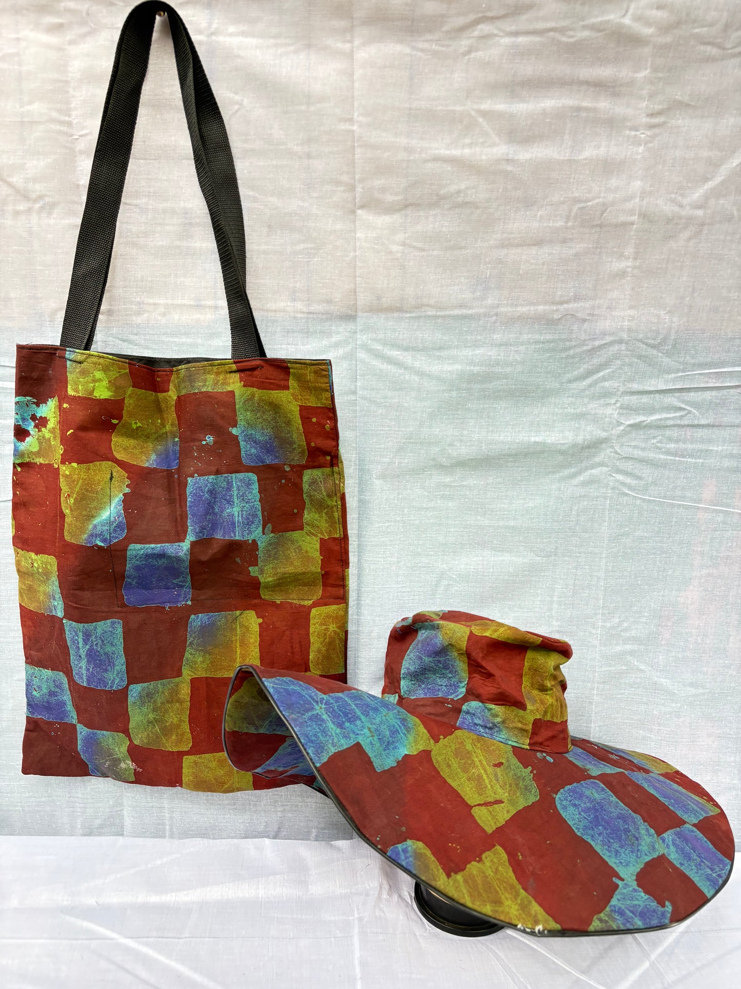 Handmade African Batik Tote Bag & Wide-Brim Sun Hat Set