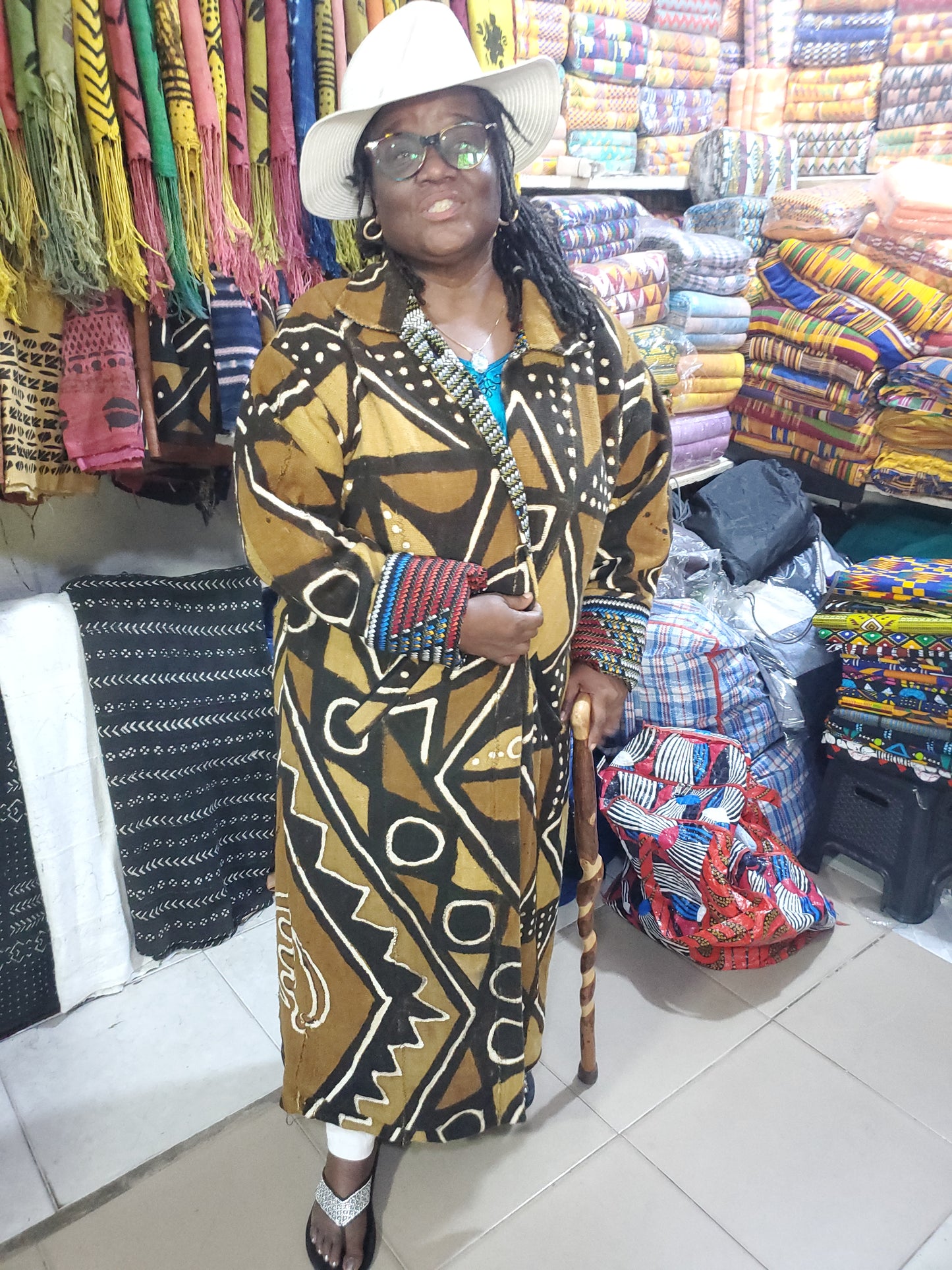 Custom Collared Coat - Mud Cloth with Batik