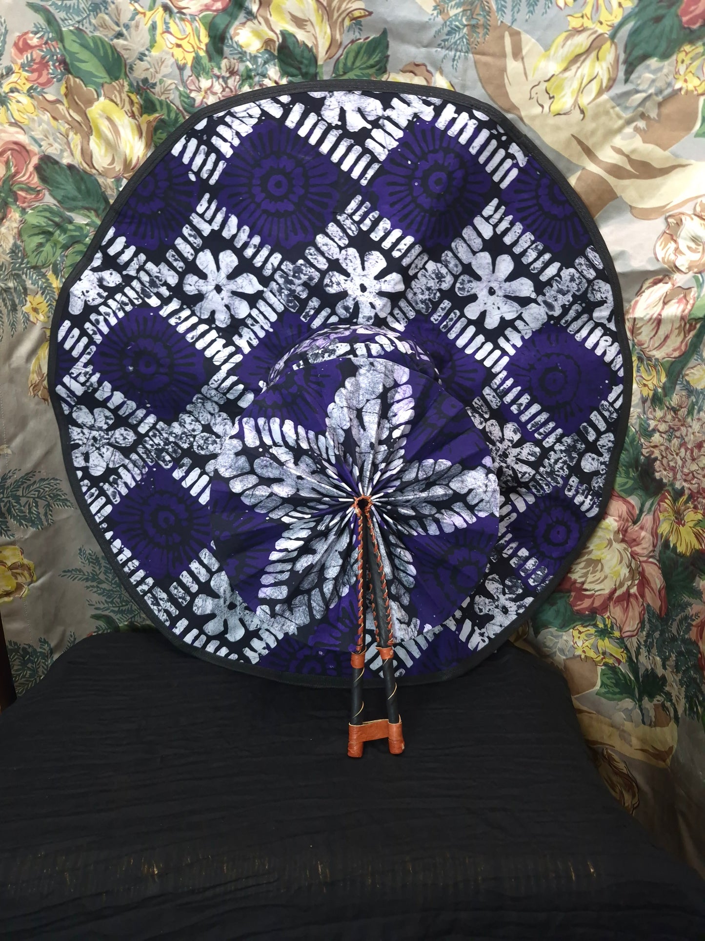 Reversible Wide-Brim Sunhat & Fan - Handmade African Batik Bundle