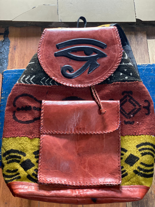 Mud Cloth & Leather Book Bag - Eye of Horace