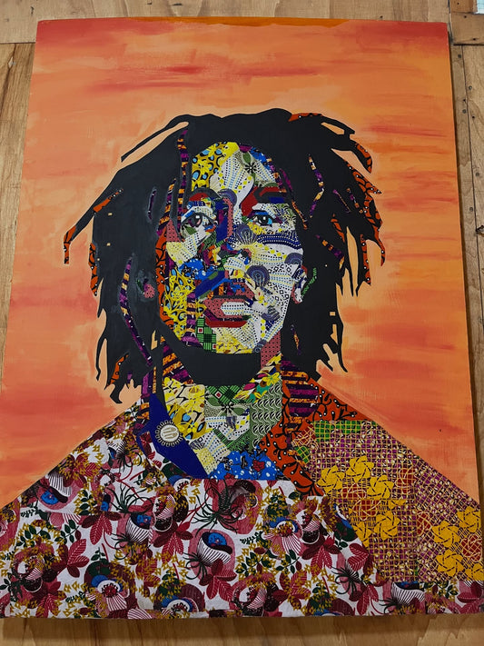 Bob Marley - Fabric on Canvas - 40"x35"