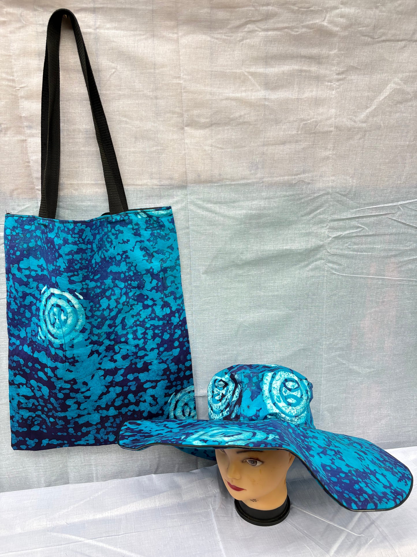 Handmade African Batik Tote Bag & Wide-Brim Sun Hat Set