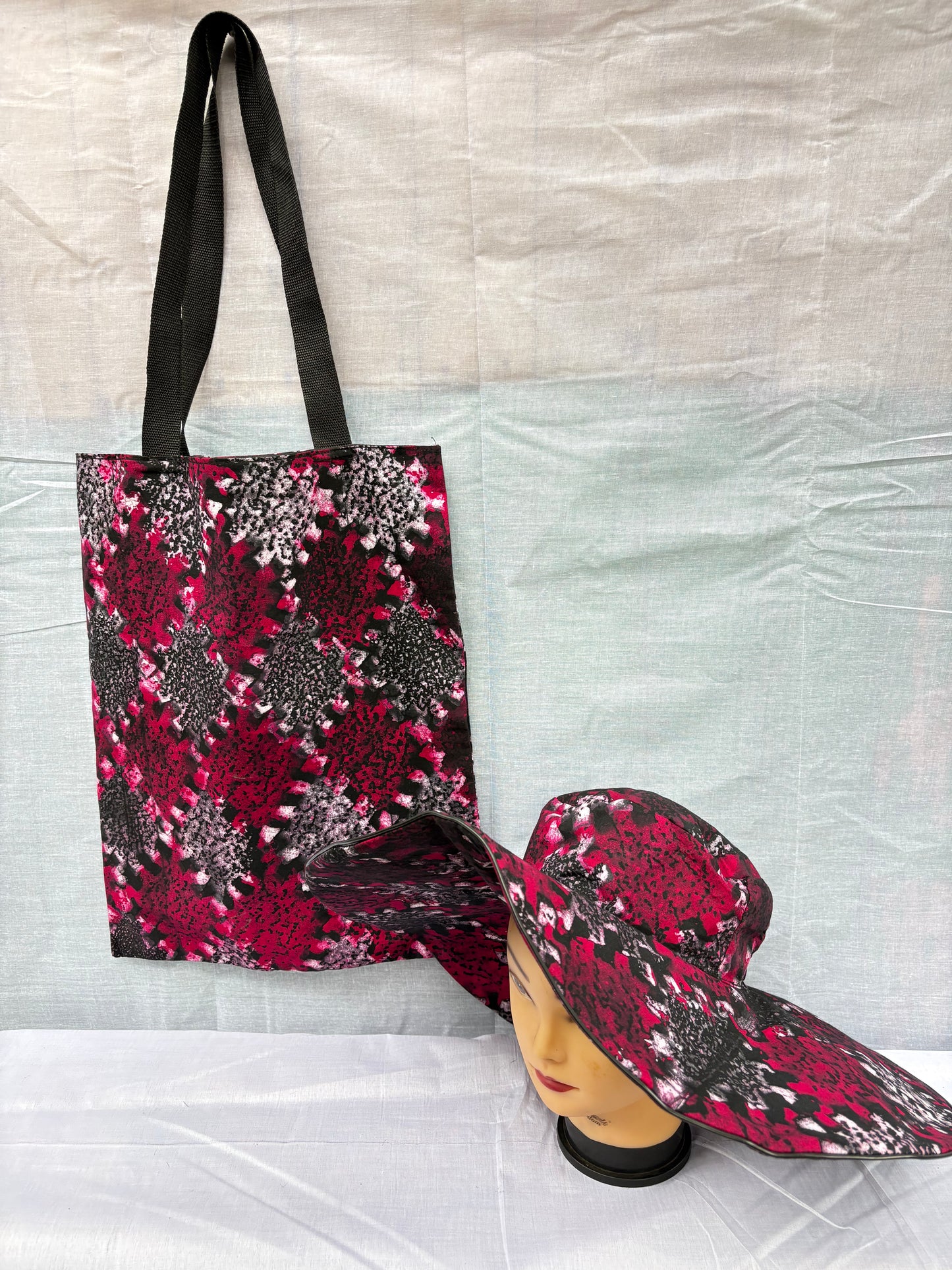 Handmade African Batik Tote Bag & Wide-Brim Sun Hat Set
