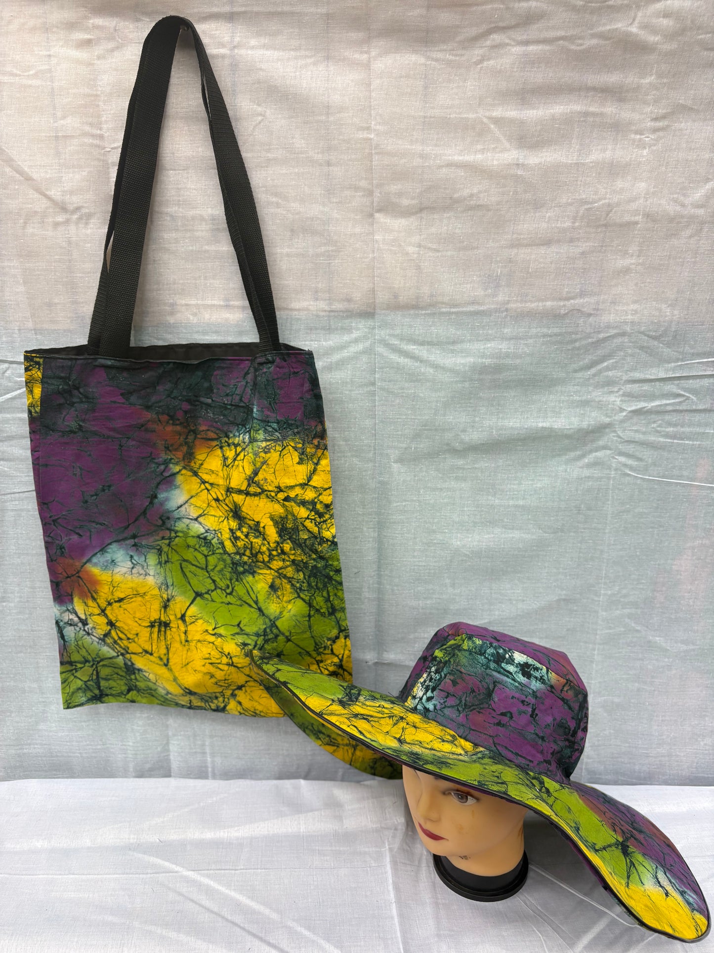 Handmade African Batik Tote Bag & Wide-Brim Sun Hat Set