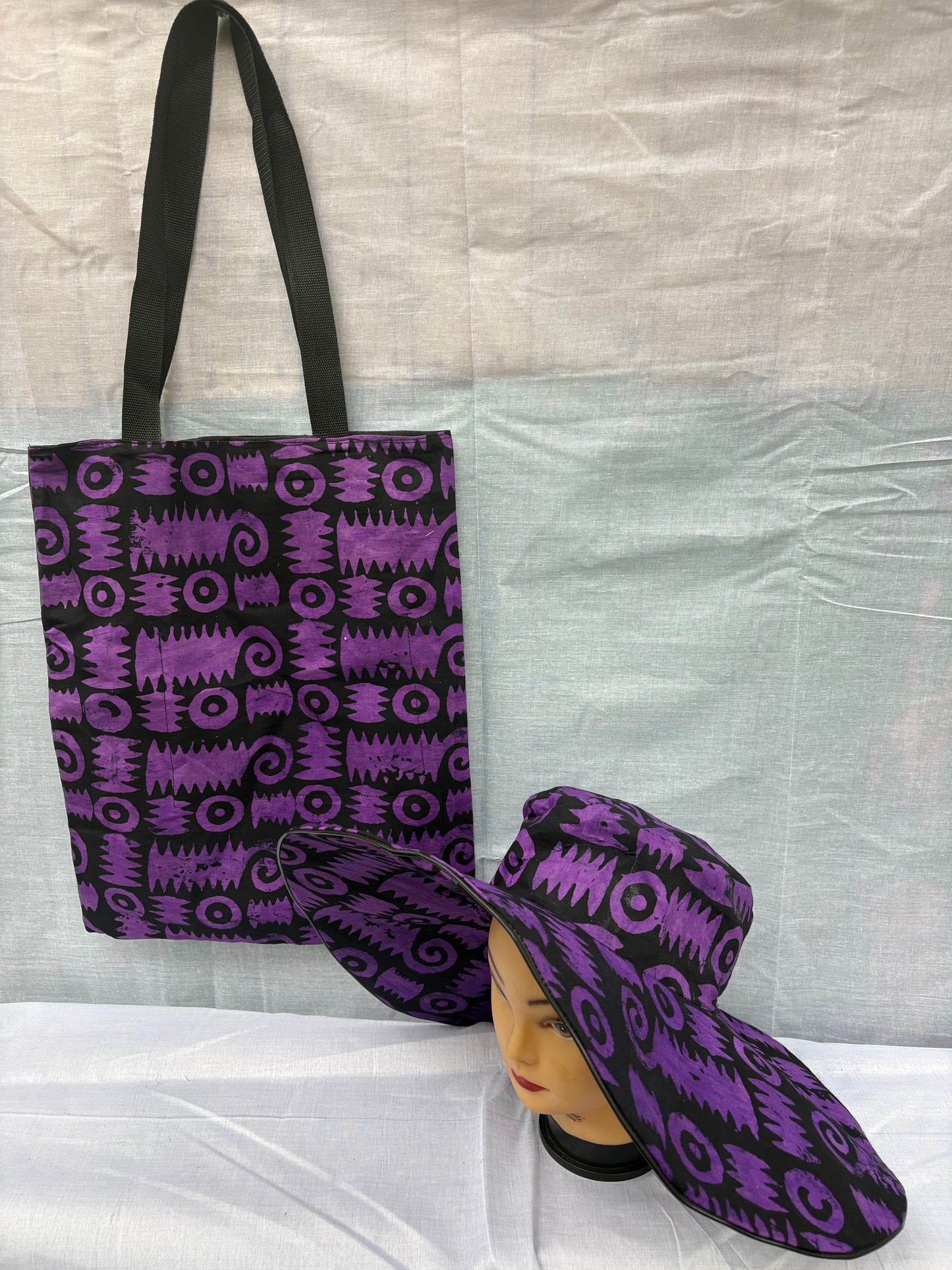Handmade African Batik Tote Bag & Wide-Brim Sun Hat Set