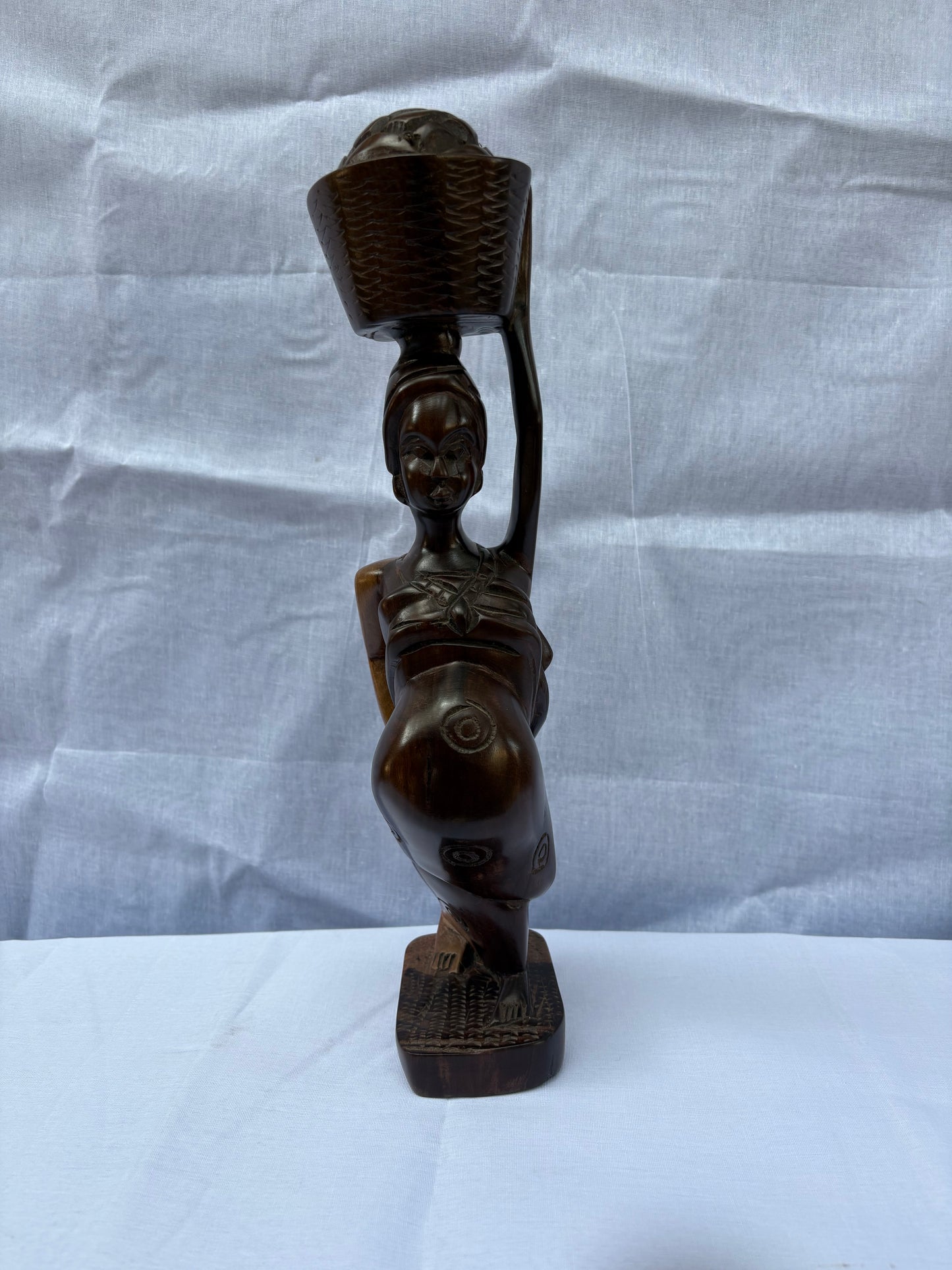 Ahokeka" Ebony Wood Sculpture of an Akan Woman with a Fruit Basket