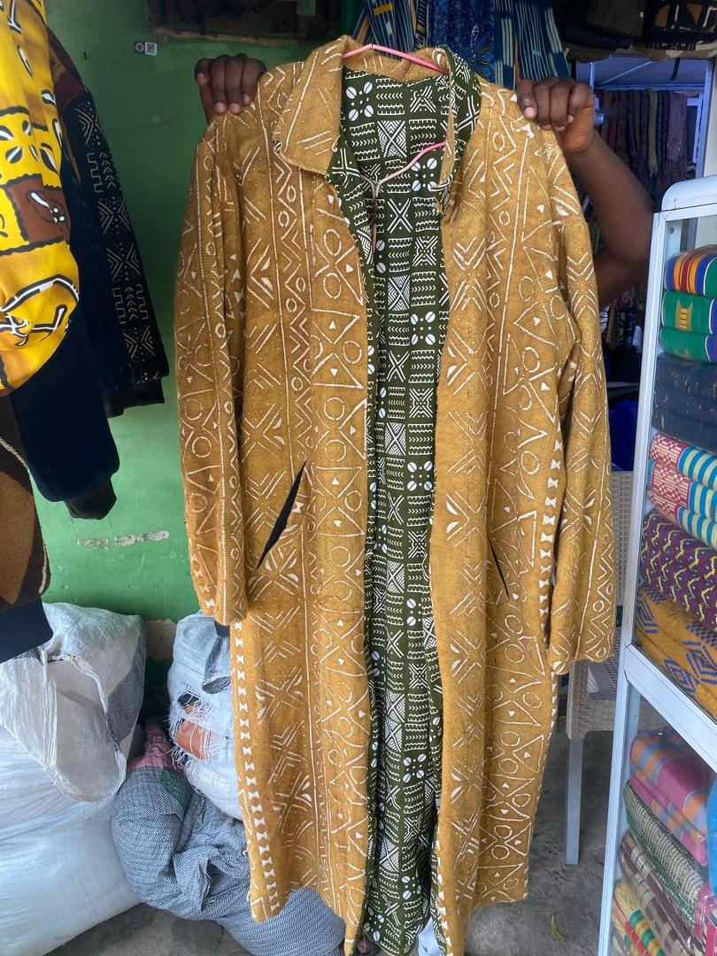 Custom Collared Coat - Mud Cloth with Batik