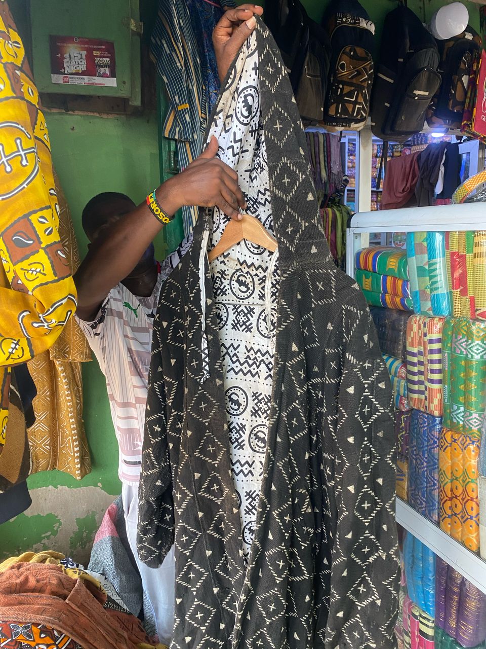 Custom Hooded Coat - Mud Cloth with Batik