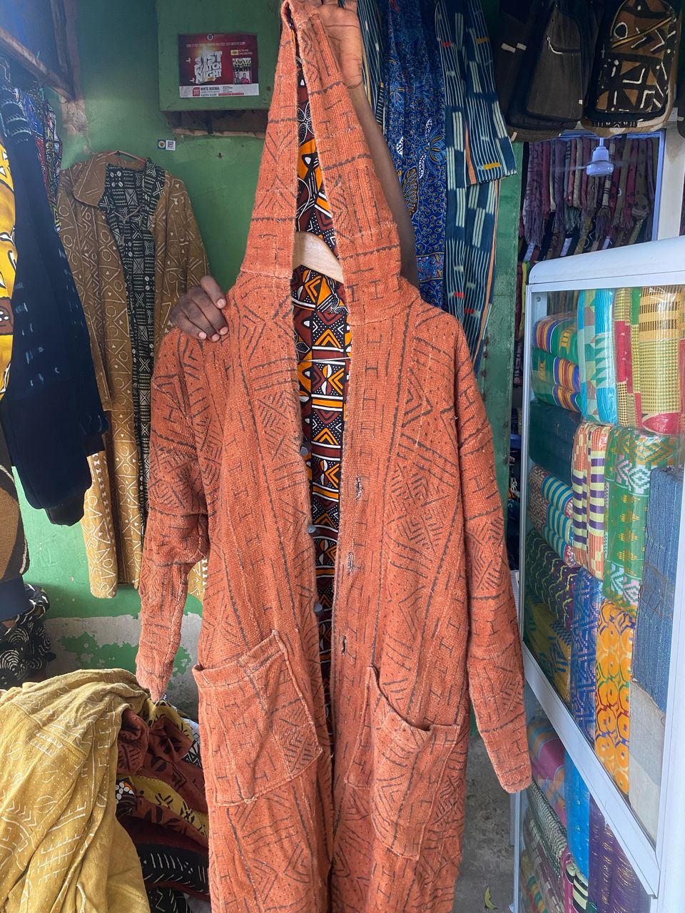 Custom Hooded Coat - Mud Cloth with Batik