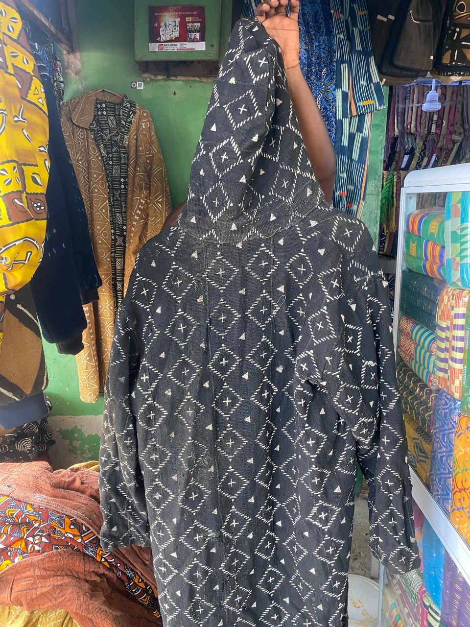 Custom Hooded Coat - Mud Cloth with Batik