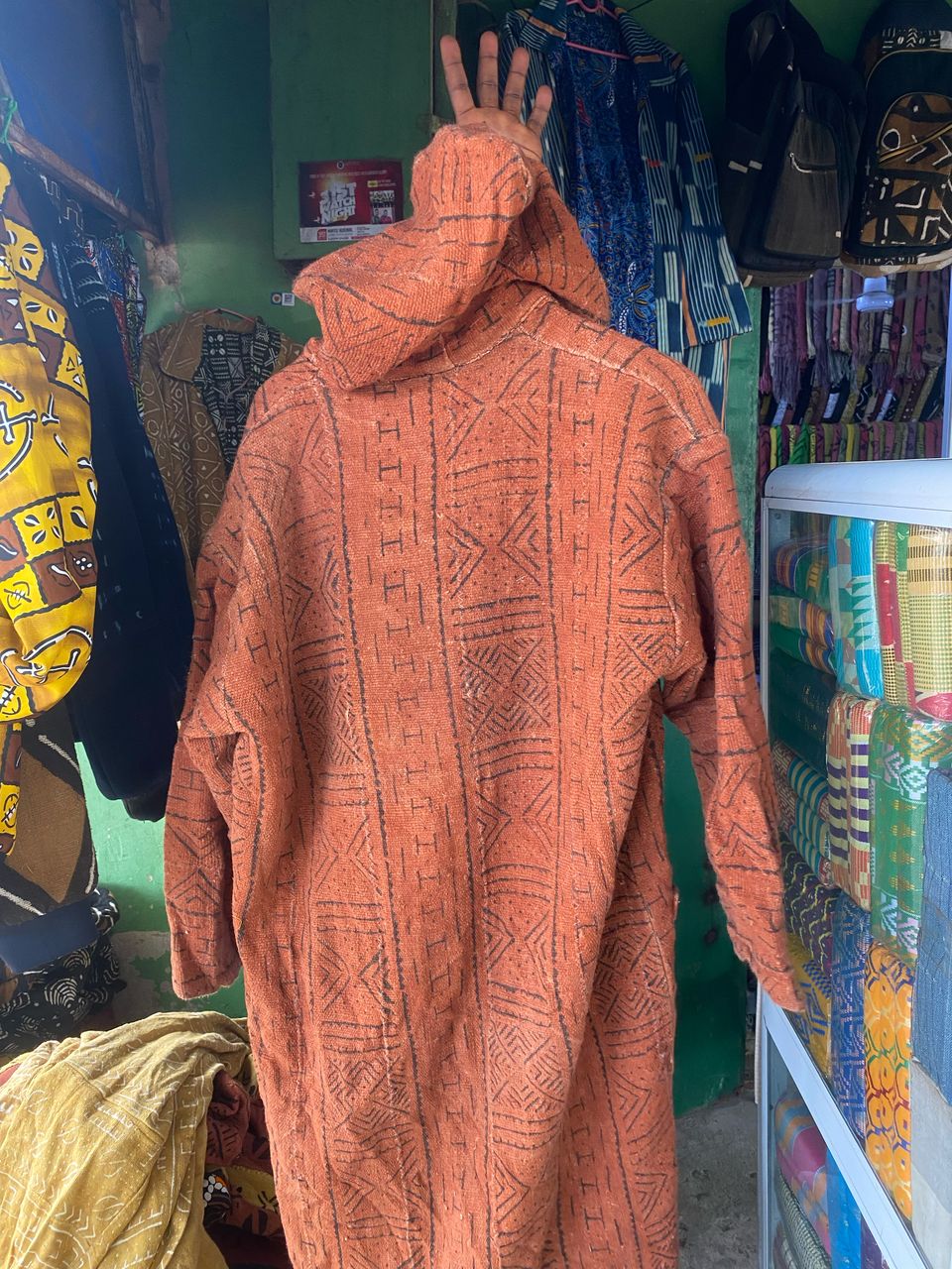 Custom Hooded Coat - Mud Cloth with Batik