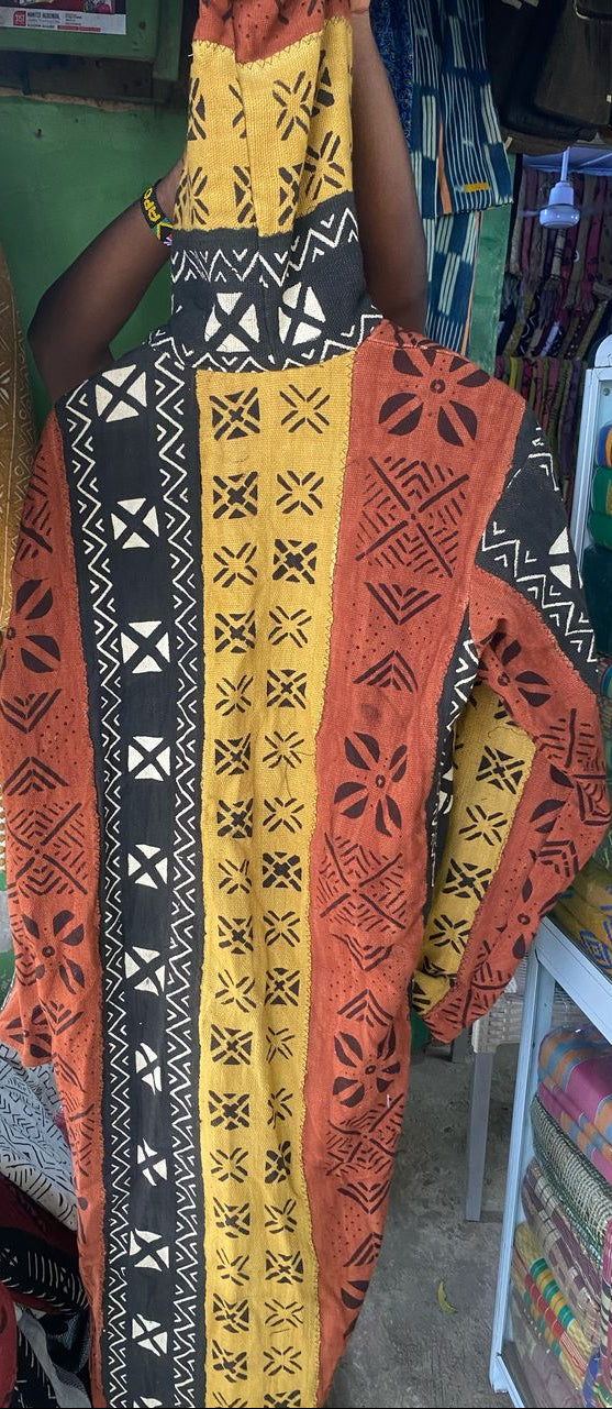 Custom Hooded Coat - Mud Cloth with Batik