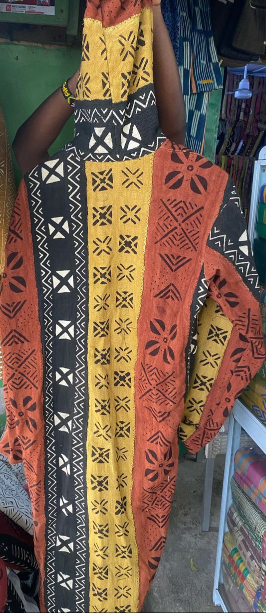 Custom Hooded Coat - Mud Cloth with Batik