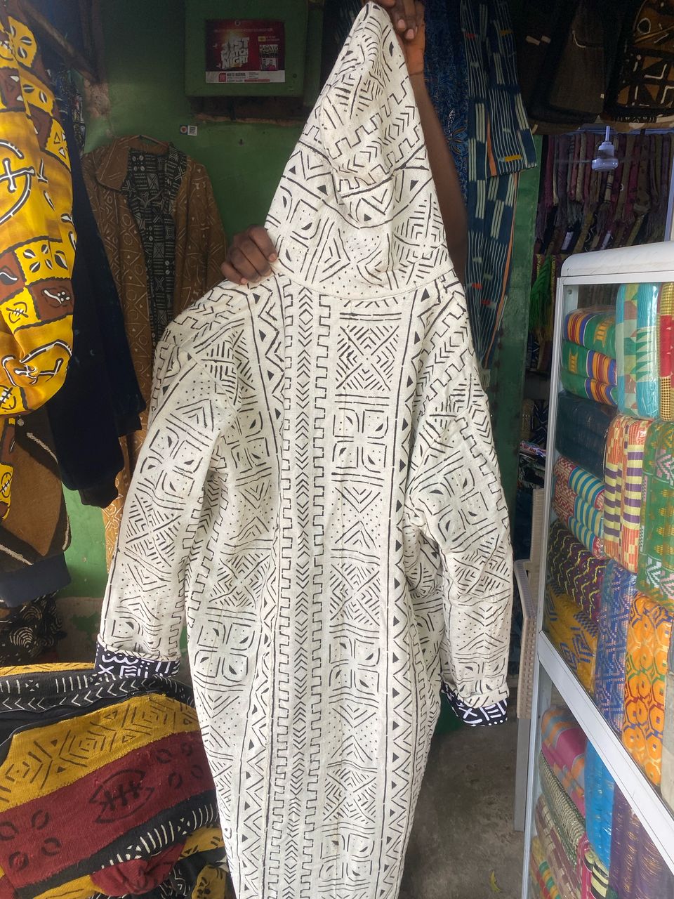 Custom Hooded Coat - Mud Cloth with Batik